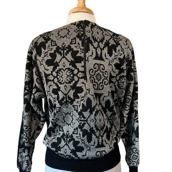 Vintage 80s Faux Leather Metallic Whimsigoth Big Shoulder Dolman Top Women's S - Picture 6 of 9